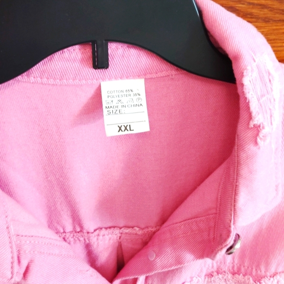 Pink Distressed Button-Up Shirt Shacket - Picture 3 of 5